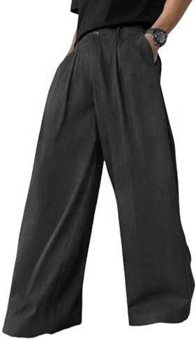 CLOAKA Pantaloni da abito da uomo Baggy, moda business, pantaloni chino moderni, gamba larga, pantaloni casual lunghi con tasche, grigio chiaro, XL