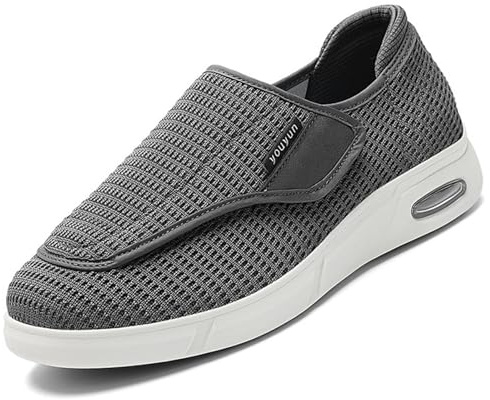 Wizeny Zapatillas Diabéticos Hombre Extra Ancho Ligero Antideslizante Ajustable Sandalias de rehabilitación Cómodo Respirable Artritis Edema,Gris,42 EU