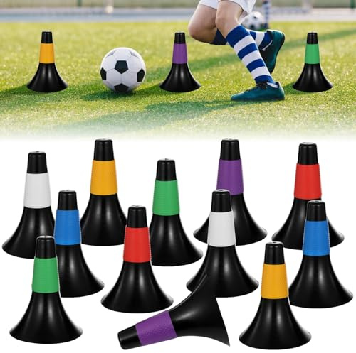Chewtoyo 12 st sportkottar för smidighetsträning, 24,9 cm fotbollstrutar med bärnätväska, stapelbara träningskoner i plast, markörkoner för fotboll, basket, hastighetsgrepp, hundträning