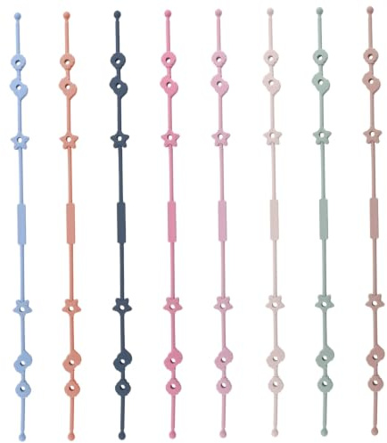 Napprem napp kedja barnvagn kedja silikon 8-pack högelastisk silikonkedjor baby leksaksremmar för barnvagn tillbehör bitringar och leksaker 8 färger