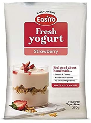 EasiYo Joghurtpulver Erdbeere, 8 Beutel | Jeder Beutel ergibt 1 kg Joghurt