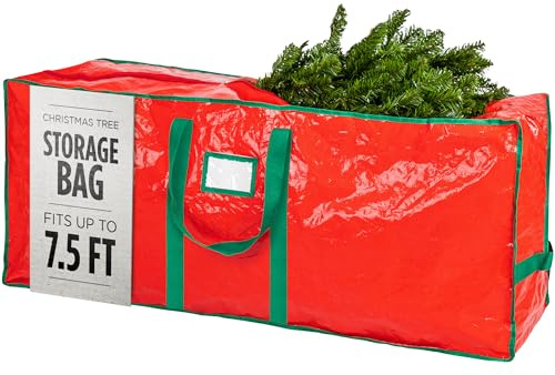 Christmas Tree Storage Bag - Stores 7.5 Foot Artificial Xmas Holiday Tree, Durable Waterproof Material, Zippered Bag, Carry Handles. Protects Against Dust, Insects and Moisture (Red)