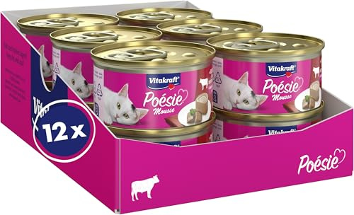 Vitakraft Poésie Mousse, pâtée humide pour chats, mousse légère, au bœuf, sans sucre ajouté ni céréales (12x 85g)