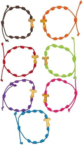 BRACCIALE FRANCESCANO CON TAU SAN FRANCESCO ASSISI CON BORDO COLORATO DA 10 A 50 PZ (20, TAU IN LEGNO ULIVO)