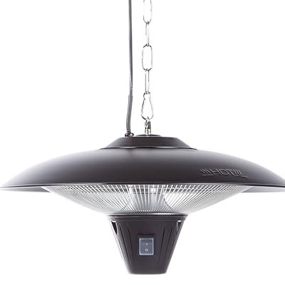 Parasol Chauffant Électrique en Forme de Lampe Suspendue en Aluminium Noir Source de Chaleur pour Terrasse ou Jardin Design Moderne Beliani