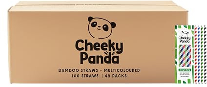 The Cheeky Panda – Pajitas de papel de bambú | Caja multicolor a granel de 48 paquetes (4800 pajitas en total) | 100% biodegradable, sin plástico, ecológico, fuerte y sostenible