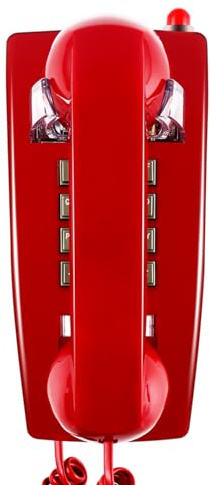 HTMengt Traditional Red Wall Phones for Landline Mechanical Ringing, Classic 2554 Wall Telephone Ringing Indicator, Retro Wall Phone Hearing Aid, Old Wall Mount Phone for Home,School, Backup Telephone