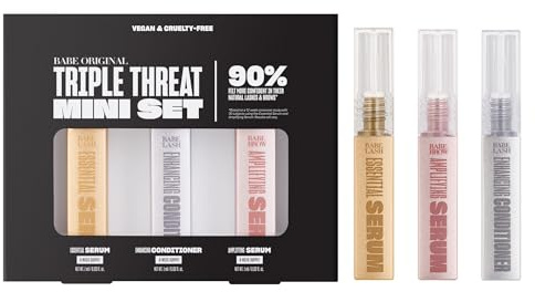 Babe Original Triple Threat Mini Set, Includes Babe Lash Essential Serum & Enhancing Conditioner + Babe Brow Amplifying Serum, 1 mL, 3 Pack