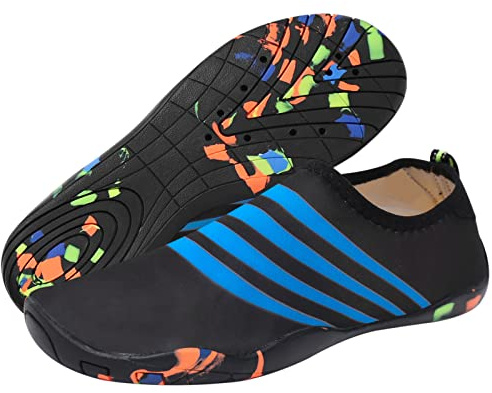 Escarpines Hombre Mujer Zapatillas de Agua Playa y Piscina Barefoot Calzado Minimalista Zapatos Pies Descalzos Water Shoes Calcetines Natacion para Actividades Acuáticas(1# Negro y Azul, 40 EU)