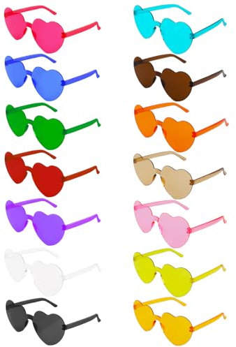 ZEEREE Herz Brille, 14 Stück Randlose Retro Love Partybrillen, Herz Sonnenbrille Hippie Gläser Farben für Fotografie Party Hochzeit Karneval Fasching Halloween Festival Accessoires