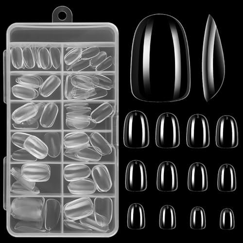 cobee Press on Nails, 120 pezzi PMMA Clear Nail Tips a mandorla Tips per unghie artificiali corte ovali rotonde per estensioni delle unghie finte a copertura totale con scatola,10 dimensioni
