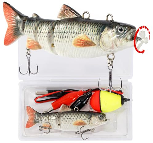 Señuelos eléctricos robóticos de natación de 3.5 pulgadas, recargable por USB, luz LED, Wobbler de 4 segmentos multiarticulados, señuelos duros, aparejos de pesca