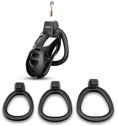 Lightweight Chastity Cage for Male Penis Cage Smooth KG Cock Cage Chastity Devices Key Sex Toy for Men Black Chastity for Men with 3 Sizes Rings（M）