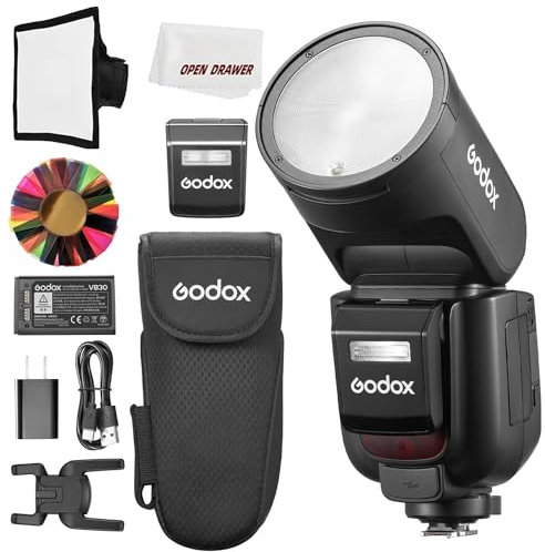 Godox V1Pro F Rundkopf-Kamerablitz, 2,4 G X, kabellos, HSS, 76 W, TTL, Li-Ion, Rundkopf-Kamera-Speedlight mit externem Blitz, SU-1 für Fujifilm