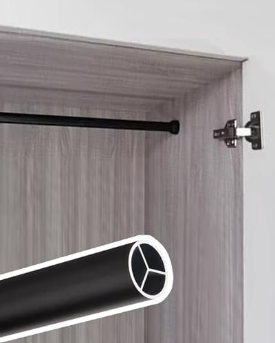Bastone Armadio Appendiabiti Supporto da Parete per Barra Appendiabiti Nera, Palo Metallico Tagliabile per Auto/Armadio/Camion/Porta, Asta Porta Abiti Guardaroba Guardaroba con Supporti Terminali(1
