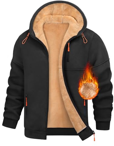Nadeer Sweat à Capuche Zippé Homme Hiver Chaud Veste à Capuche Manches Longues Polaire Hoodie Sweatshirt avec Poches Casual Sportswear