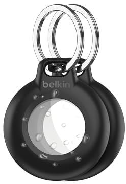 Belkin Waterproof Apple AirTag Secure Holder with Key Ring, Durable Scratch-Resistant AirTag Case, Protective AirTag Keychain Accessory for Keys, Pets, Luggage, Backpacks, and More - Black (2-pack)