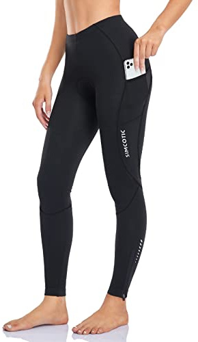 Women's Bike Pants 4D Padded Winter Cycling Pants Thermal Fleece Lined Long Bicycle Tights Compression Leggings with Pockets Black L