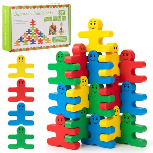 Jesustree Juegos de Apilamiento de Madera, Juguete Bloques de Equilibrio Infantiles Juego de Mesa Educativos Montessori Regalo para Niños y Niñas 3 4 5 6 Años
