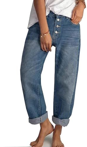 Sawmew Pantalones Vaqueros de Barril para Mujer, Pantalones Vaqueros de Pierna Ancha Pantalones Cortos de Cintura Alta, Holgados Estilo Boyfriend de Mezclilla para Mamá(Dark blue,XL)