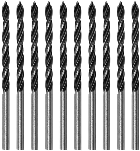 Lunhoo 10pcs Brad Point Drill Bits 3 mm, High Carbon Steel Wood Drill Bit for Wood, Softwood, Hardwood, Plywood, Plastic, Pressed Board