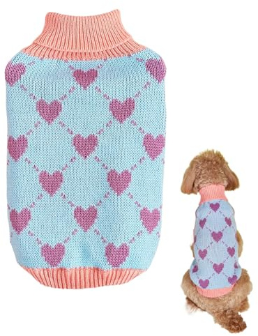 Qoukonao Jumper for Small Dogs, Sweater for Small Dogs, Pet Clothes, Dog Jumper, Winter Coat, Knitted Jumper, Cat Jumper, Heart Dog Clothes, Turtleneck Jumper for Cats and
