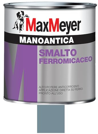 MAXMEYER Manoantica Smalto Ferromicaceo Anticorrosivo, Finitura Antichizzante per Ferro, Applicazione Diretta, Resistente agli Agenti Atmosferici, Per Cancelli e Inferriate (Grigio, 0,75 Litri)