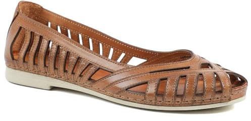 Pavers Womens Leather Cut Out Peep Toe Flats Tan Size 6