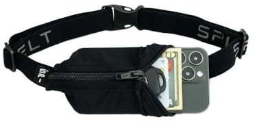 SPIbelt Running Belt Large Pocket, No-Bounce Bum Bag for Runners, iPhone 6 7 8-Plus X Athletes and Adventurers (Black with Black Zipper, 25 Through 47)