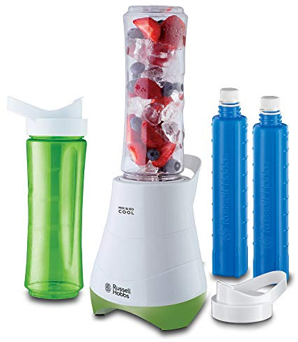 Russell Hobbs Standmixer Mix&Go Cool, inkl. 2 BPA-freie & spülmaschinenfeste Trinkflaschen (je 600ml), Deckel + Kühlakkus, 22.300 U/min, elektrischer Zerkleinerer, Mixer, Smoothie-Maker 21350-56