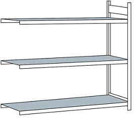 Anbauregal, Weitspannregal WS 2000 mit Stahlböden, 2000 x 2500 x 800 mm (HxBxT), verzinkt, 3 Ebenen, Fachlast 400 kg, Feldlast 1.200 kg