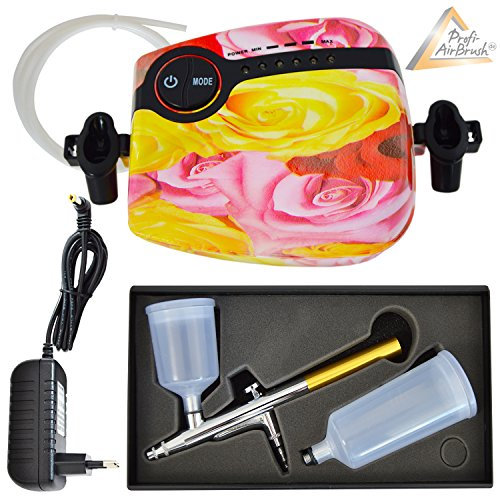 AMUR Airbrush Kompressor Profi AirBrush Set Carry II Rosa für Airbrush Farbe Hochwertige Airbrushpistole Single Action 2002 D 0,3 Nadel/Düse, optimales Airbrush-Kit für alle feinarbeiten