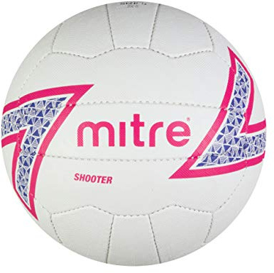 Mitre Shooter Match Palla da netball, ottima presa, design resistente, bianco/cabaret/viola/nero, 4