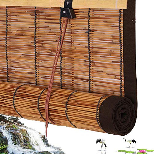 Tende a Rullo di Bambù,Tenda a lamella,Tapparella a Carrucola in Canna,Tapparelle Avvolgibili a Filtro Leggero,Tende Decorative per Porta/Esterni/Interni,Design con Bordi Marroni(90x120cm/36X47in)