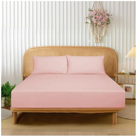 Funky Gadgets King Size Fitted Sheets Blush Pink Extra Deep Pocket 16 Inch (40cm) 90 GSM Soft Brushed Microfiber Fitted Bed Sheets Easy Care Bottom Sheet (152 X 200cm)
