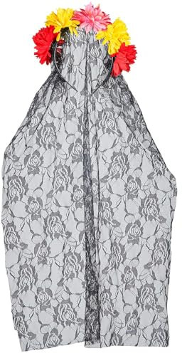 W WIDMANN MILANO Party Fashion 86862 - Brautschleier mit Blumen, Dia de los Muertos, Haarreif, Halloween, Accessoire