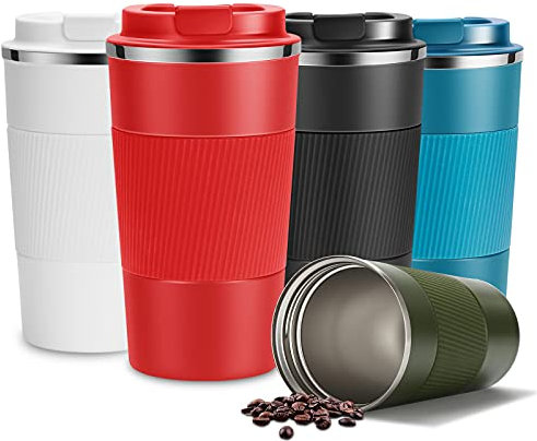 YINJAM Travel Mug Reusable Insulated Coffee Cups Vacuum Insulation Stainless Steel Thermal Bottle for Hot Cold Drinks (Red, 380ml)