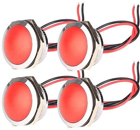 Gebildet 4pcs AC/DC 12-24V 20mA Energy Saving Indicator Light Metal Signal Lamp Waterproof Hole Size 22mm LED Red (Spherical Surface Head)