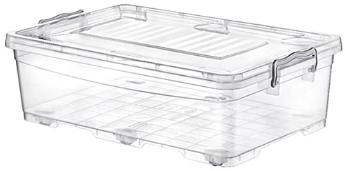 Muddy Hands Clear Plastic Storage Box with Lid & Wheels Home Office Stackable Container (Single - 30 Litre (Underbed))