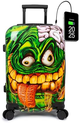 TOKYOTO - Valigia Da Cabina Divertente Per Ragazzi Bambini Bimbo Bimba Fans Dei Cartoni Animati Mostri Zombi Bagaglio Mano USB 55x40x20 cm Trolley 55x35x20 Valigia Rigida 10 Kg Fantasia SNOT MONSTER