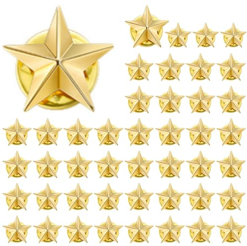 Kenning 60 Pieces Gold Star Pins Bulk Memorial Day Star Badge Lapel Pins Buttons Brooches for Backpacks Hats 4th of July Military Veterans Day Party Events