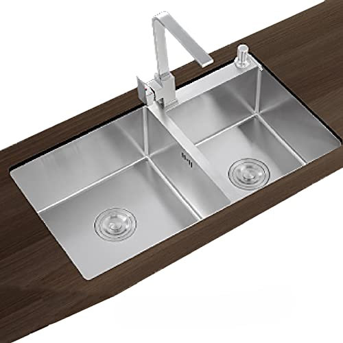 HGTRH Lavandino Cucina 2 Vasche Acciaio Satinato, Lavello in Acciaio Inox da Incasso, Lavelli da Cucina Vasca Doppia con Gocciolatoio, AntiGraffio Profondo Lavabo Cucina, Multi-Formato