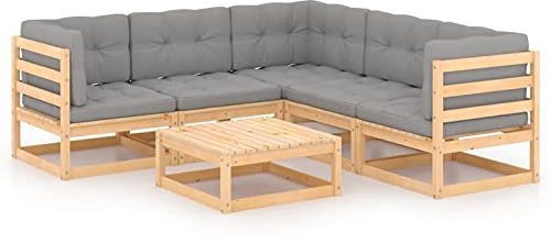 Gecheer 6-TLG. Trädgård loungeset med kudde, träträdgårdssoffa, lounge, trädgårdsmöbelset, trä, sittgrupp, trädgård, loungemöbler, trädgårdslounge, soffa, utemöbler, sittset, trädgårdsset, furu,