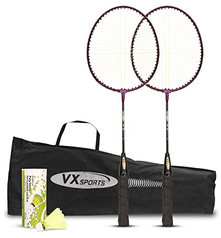 Vector X VXB-10 Aluminum Badminton Racket Set | 2 Racquet and 3 Pieces Nylon Shuttles with Full-Cover Set | for Intermediate players | Adults