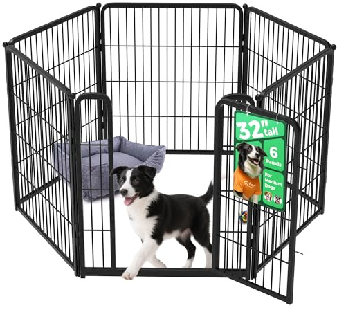 FXW Homeplus Unleashed Indoor Dog Playpen - Stress-Free and Safe Play, Heavy Duty 32 Inch 6 Panels Dog Pen for Small and Medium Dogs, Black│Patented