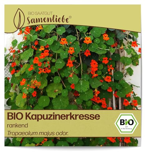 Samenliebe BIO Kapuzinerkresse Samen alte Sorte rankend 10 Samen samenfestes Blumen Saatgut für Garten Freiland und Balkon BIO Blumensamen