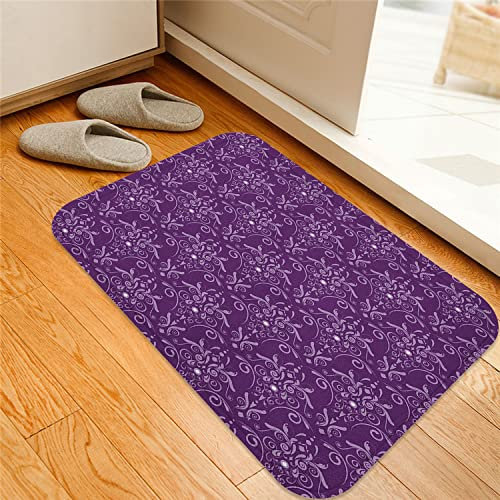 Badematte rutschfest Teppich,Auberginen-Damast-Muster mit symmetrischen abstrakten Blättern und Strudeln, die einheitlichen Blick lila Flieder bi,Badezimmer Set Matte Rutschfest WC-Vorleger 40 x 60 cm