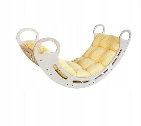 Montessori Arco Arrampicata Naturale Con Cuscino (Giallo) per Bambini 85 x 41,5 x 39 cm - Struttura Arrampicata per interni a partire da 1 anno - in compensato