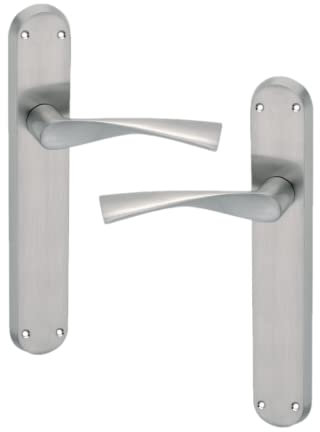 AZERODESIGN - Juego de Manilla con Placa Larga MAR - 4,5x24,5 cm - Largo Manija de 12 cm - Acabado Resistente al Desgaste y la Oxidación - Color Níquel Satinado - Material de Aluminio