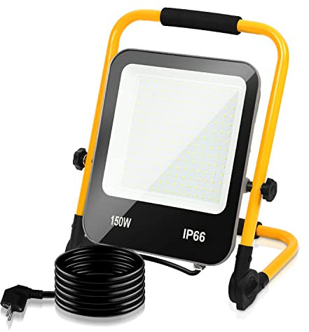 Cecaylie LED Baustrahler 150W 13000LM, Arbeitsleuchte LED 6000K Kaltweiß Strahler, LED Bauscheinwerfer mit Stecker, Baustellenlampe Arbeitsleuchter mit 3M Kabel und Stecker, IP66, Werkstatt Garage